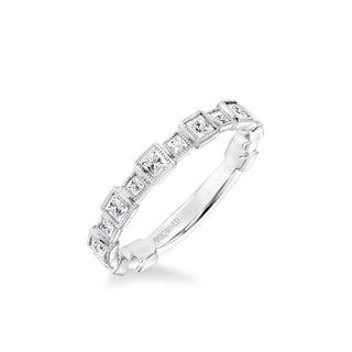 Stackable Band With Bezel Set Princess Diamonds And Milgrain Accents