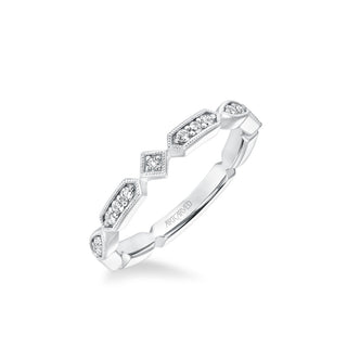 Stackable Band With Diamond And Milgrain Alternating Multi-Shape Design