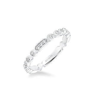 Stackable Band With Diamond And Milgrain Multi-Shape Alternating Design