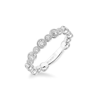 Stackable Band With Bezel Set Diamonds And Milgrain Accents