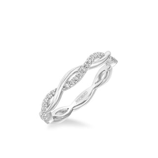 Stackable Band With Half Diamond Half Polished Open Twist