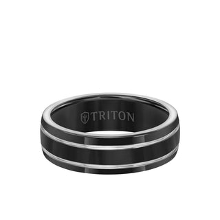 7MM Titanium Ring - Domed Black Satin Center and Bevel Edge 11-2028BT-G.00