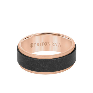 8mm Tungsten Raw Black DLC + 14K Rose Gold Ring 11-RAW0129RBC8-G