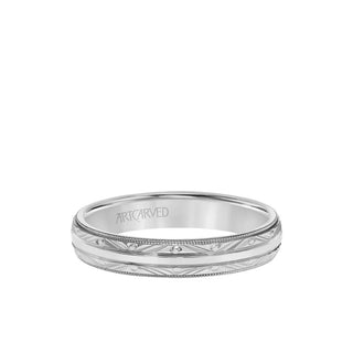 4MM Men's Wedding Band - Swiss Cut Engraved Design With Milgrain And Flat Edge