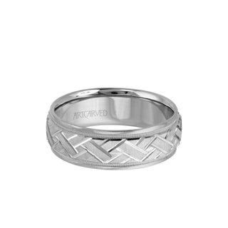 7MM Men's Classic Wedding Band - Criss-Cross Swiss Cut Engraved Design With Milgrain And Round Edge