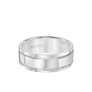 8MM Men's Classic Polished Wedding Band - Polished Finish With Milgrain Detail And Round Edge