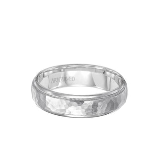 6MM Men's Wedding Band - Hammered Satin Finish And Round Edge