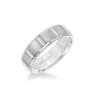 6.5MM Men's Wedding Band - Brush Finish With Geometric Design And Round Edge