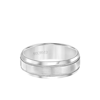 7MM Men's Classic Wedding Band - Brush Finish With Milgrain Detail And Rolled Edge