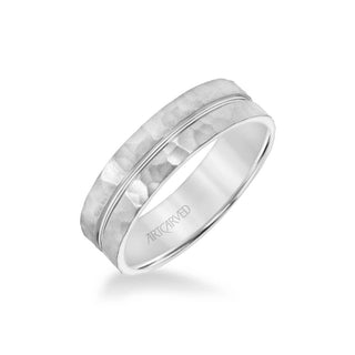 6MM Men's Wedding Band - Hammered Finish With Polished Center Groove