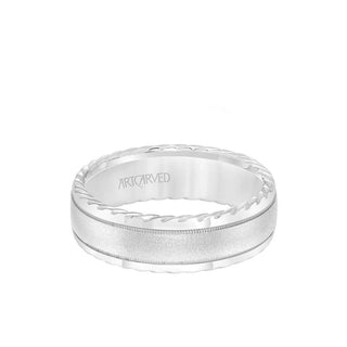 7MM Men's Wedding Band - Soft Sand Finish And Round Edge With Rope Detail And Milgrain Accents