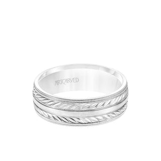 7MM Men's Wedding Band - Wheat Mofif With Milgrain Accents And Milgrain Edge