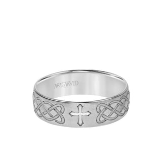 6.5MM Men's Wedding Band - Brush Finish With Cross And Infinity Design Center