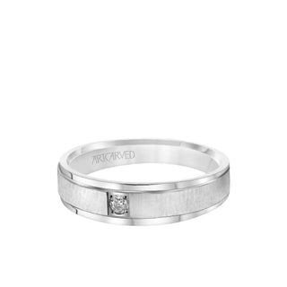 6MM Men's Classic Single Stone Diamond Wedding Band - Vertical Brush Finish And Rolled Edge