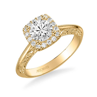 Indra Vintage Round Halo Diamond Heritage Collection Engagement Ring