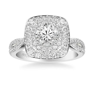 Kendra Contemporary Double Cushion And Round Halo Twist Diamond Engagement Ring