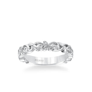 Stackable Band With Floral Design And Diamond Accents