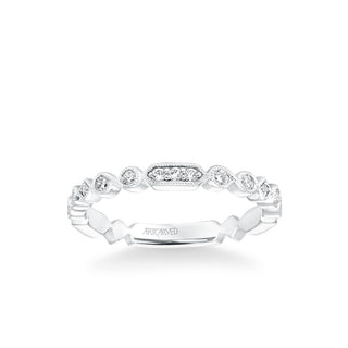 Stackable Band With Diamond And Milgrain Multi-Shape Alternating Design