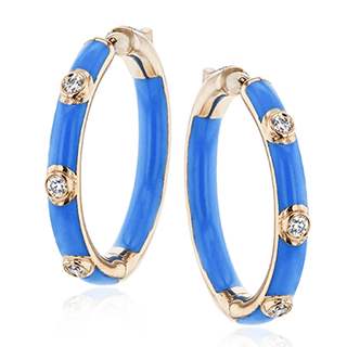 Hoop Earrings in 18k Rose Gold and Blue Enamel with Diamonds LE4594