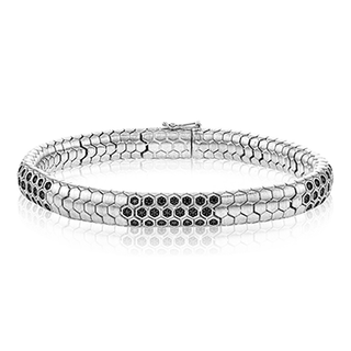 Men's Bracelet In 14k White Gold With Black Diamonds LB2288