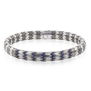 Men's Titanium Bracelet In 14k White Gold With Sapphires BT1004