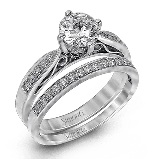 Round-cut Engagement Ring & Matching Wedding Band in 18k White  Gold with Diamonds LP1031